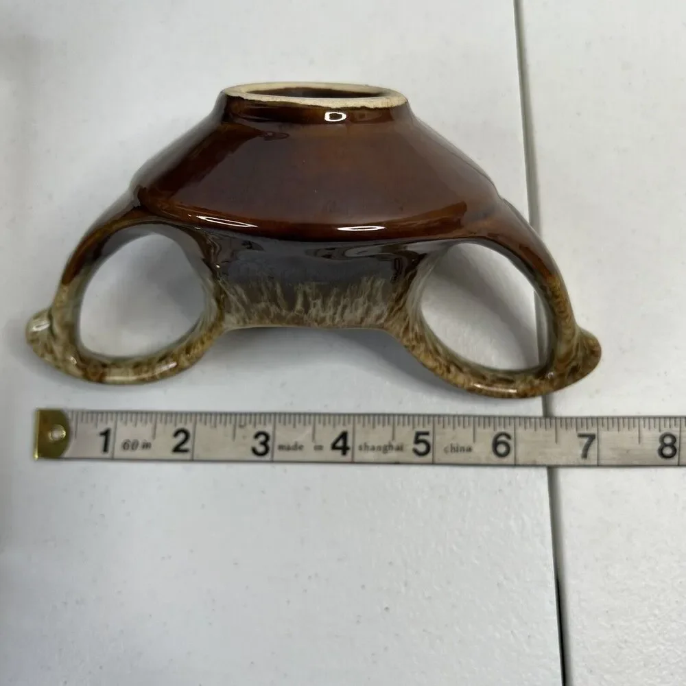 Vintage MCM Art Pottery Brown Drip Glaze Sugar‎ Dish Marked 70 Mid Century